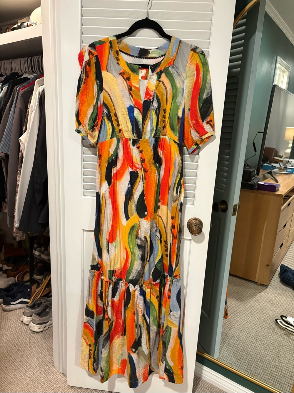 Anthropologie Multicolor Abstract Brushstroke Maxi Dress